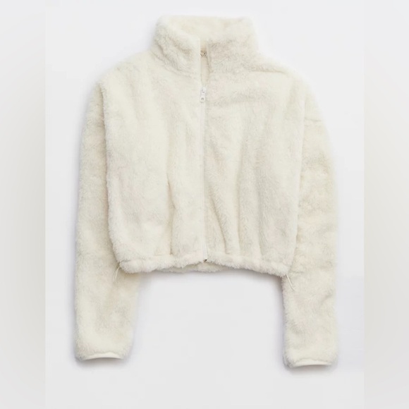 OFFLINE By Aerie Fluffy Sherpa Cropped Full Zip Sweatshirt Cool White Size XL - Picture 4 of 12